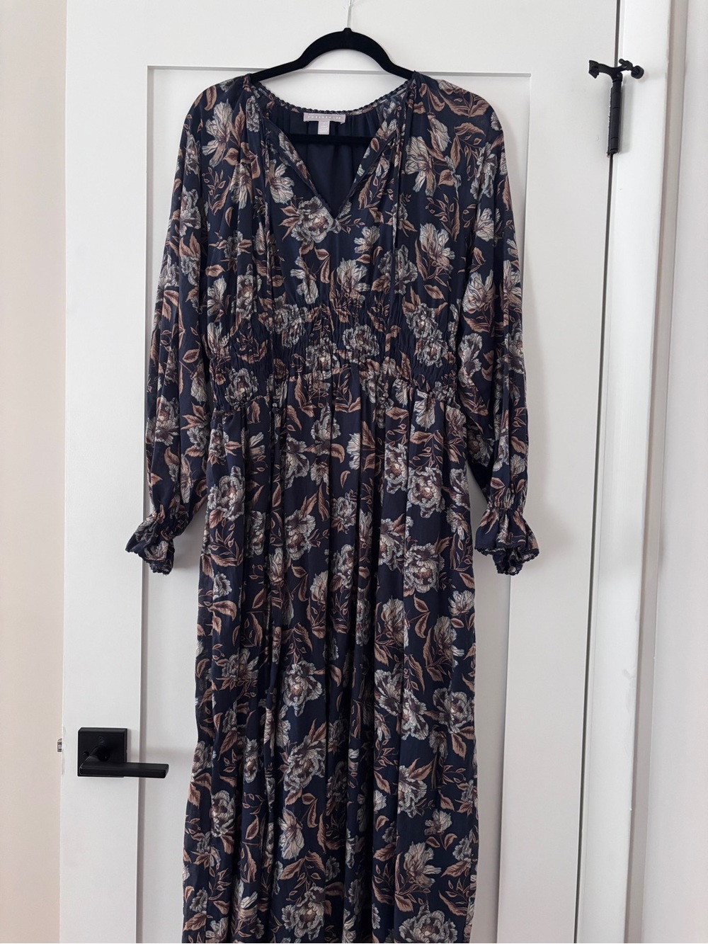Chelsea28 Navy Maxi Dress with Taupe and Cream Floral